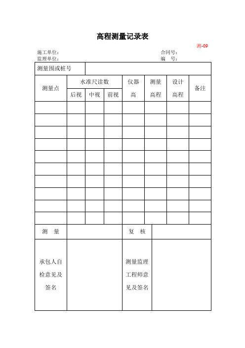 高程测量记录表(四张)