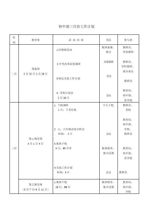 初中部三月份工作计划