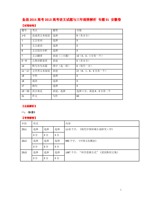 安徽省高考语文试题与三年规律解析 专题01