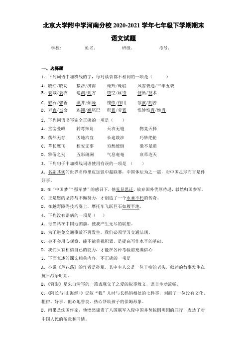 2020-2021北京大学附中学河南分校2七年级下学期期末语文试题
