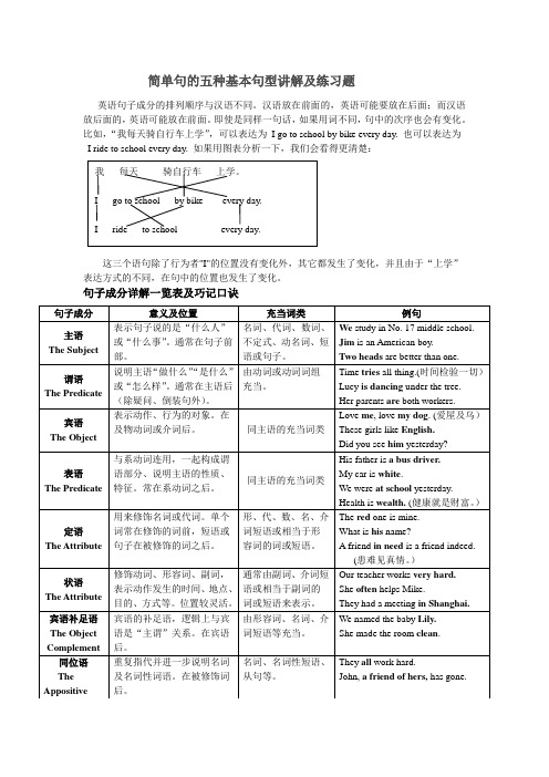 (完整版)简单句的五种基本句型讲解及练习题