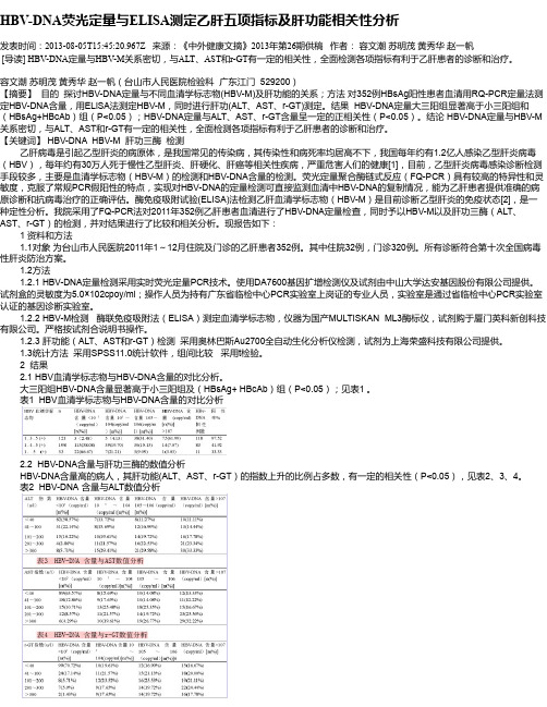 HBV-DNA荧光定量与ELISA测定乙肝五项指标及肝功能相关性分析