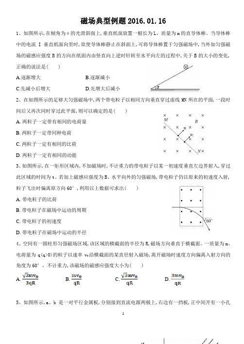 高二物理期末复习磁场典型例题含答案