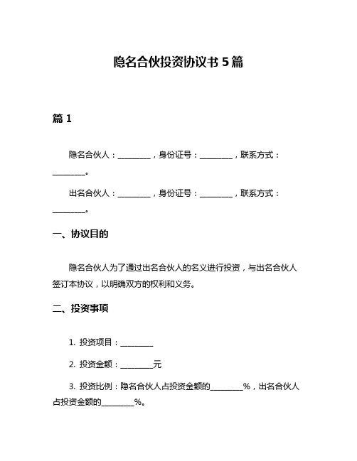 隐名合伙投资协议书5篇