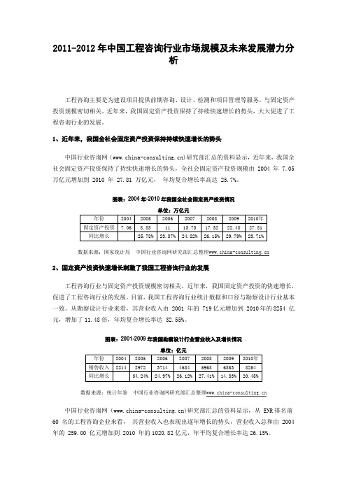 2011-2012年中国工程咨询行业市场规模及未来发展潜力分析