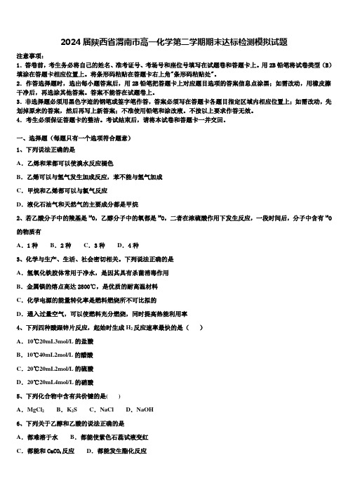 2024届陕西省渭南市高一化学第二学期期末达标检测模拟试题含解析