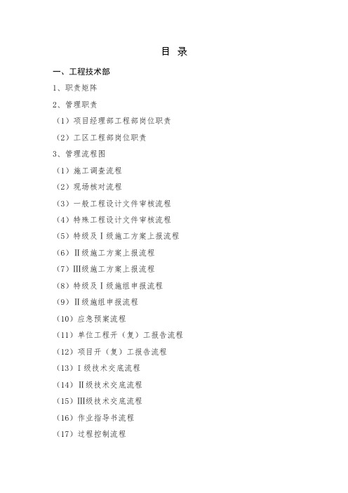 项目部各部门岗位工作清单、责任矩阵及工作流程目录