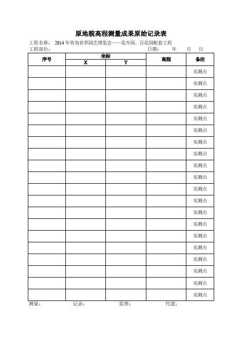 原地貌高程测量成果原始记录表0