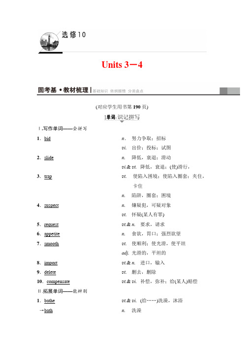 2019版高三英语译林版 分章节重点知识汇总：第1部分 选修10 Units 3-4