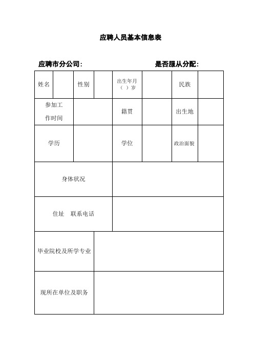 应聘人员基本信息表