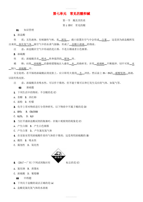 精品鲁教版九年级化学下册第七单元第一节酸及其性质