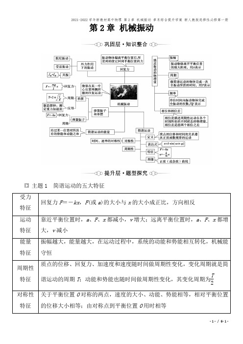 2021-2022学年新教材高中物理 第2章 机械振动 章末综合提升学案 新人教版选择性必修第一册