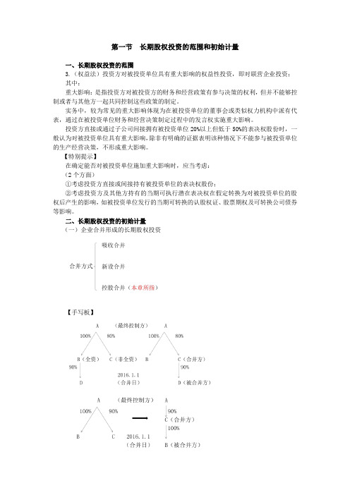 长期股权投资的范围和初始计量知识讲解