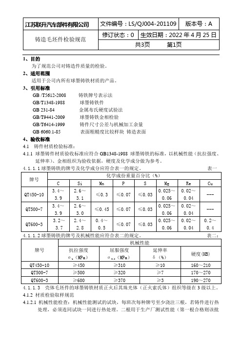 铸造毛坯件检验规范