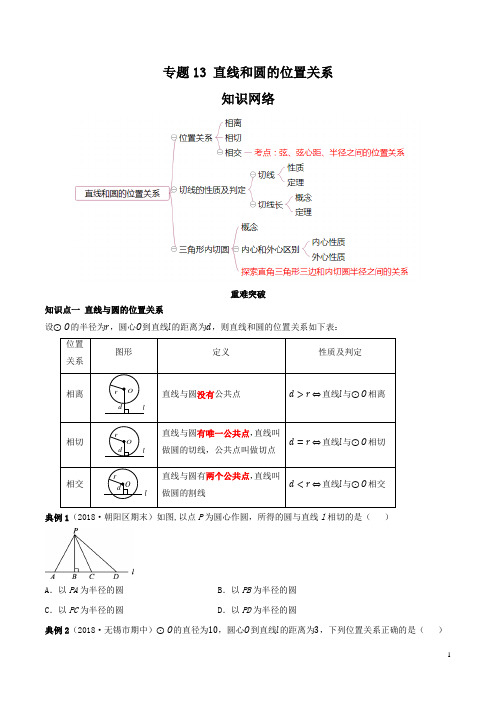 九年级数学上册期末考点大串讲(人教版)专题14 直线和圆的位置关系(知识点串讲)(原卷版)