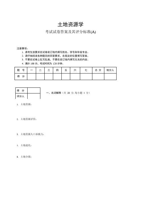 土地资源学试题(可编辑修改word版)