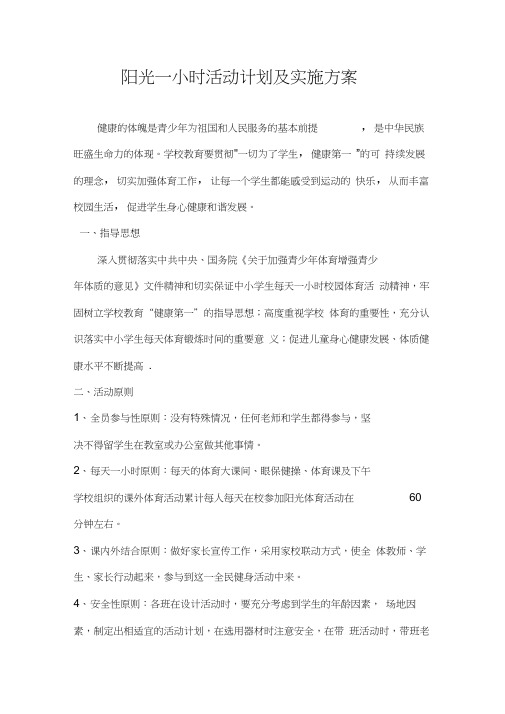 阳光一小时活动计划及实施方案