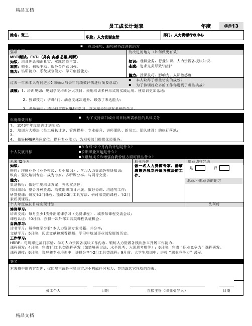 员工成长计划表(参考模板)讲解学习