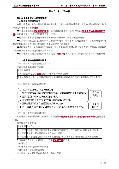 2020注会(CPA) 审计 第二篇 第二篇 审计工具篇—第三节 审计工作底稿