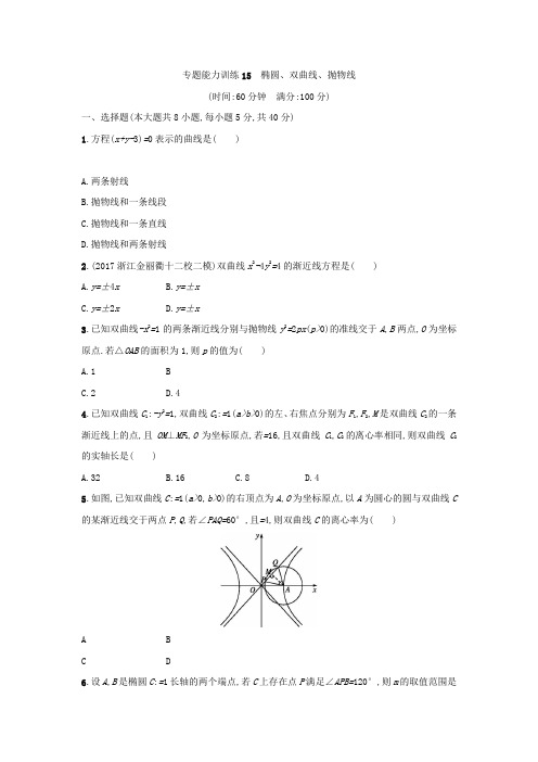 【高考数学】2018-2019学年数学高考(理)二轮专题复习检测：第一部分专题六 解析几何15Word版含答案