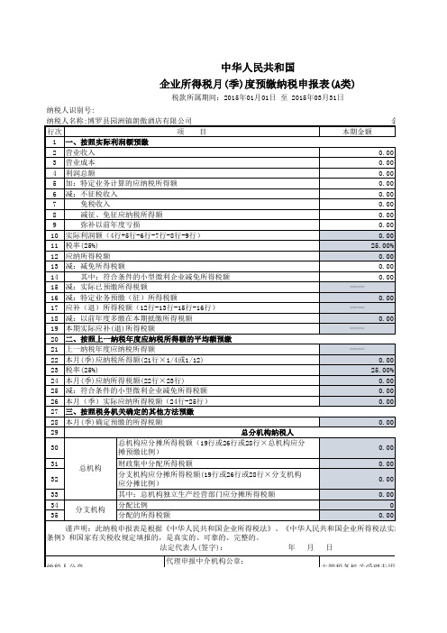 企业所得税(季度)申报表(居民企业A类)_月(季)度预缴纳税申报表