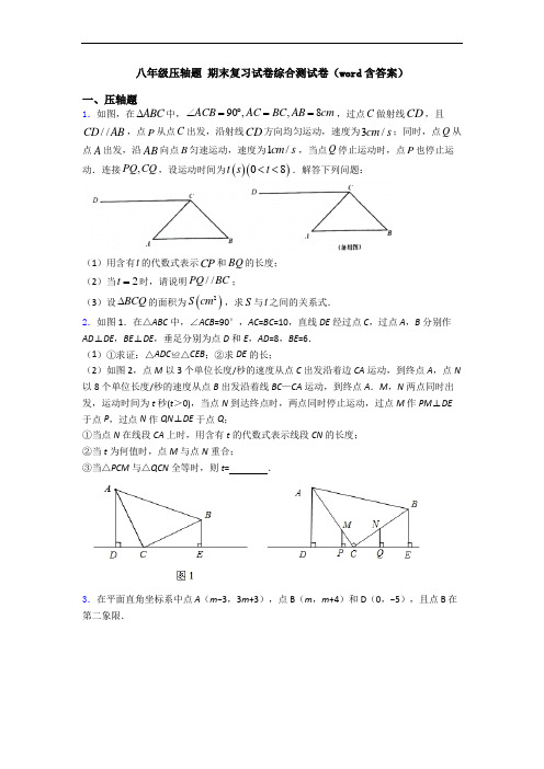 八年级压轴题 期末复习试卷综合测试卷(word含答案)