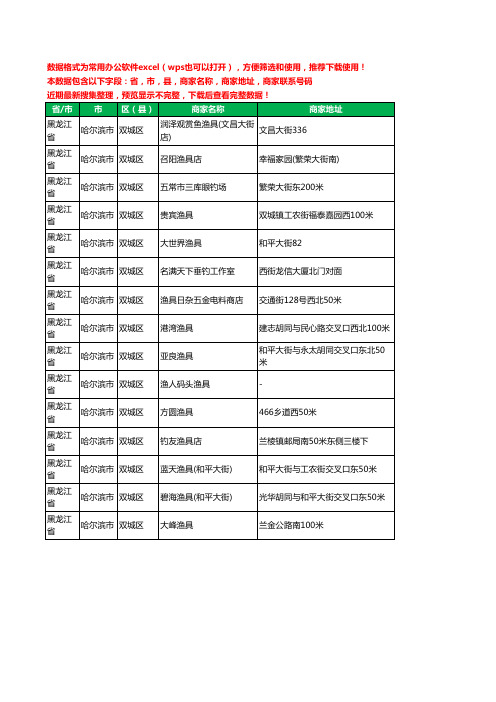 2020新版黑龙江省哈尔滨市双城区渔具工商企业公司商家名录名单黄页联系电话号码地址大全15家