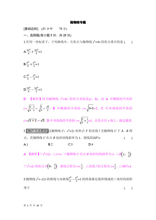 2018届人教B版(理科数学) 抛物线专题 单元测试