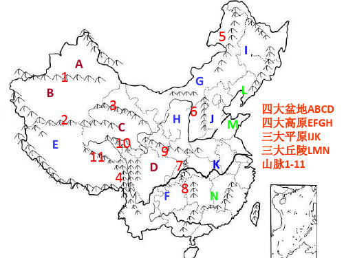 初中地理 地形空白图