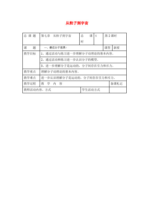 江苏省太仓市第二中学八年级物理下册 7.1 走近分子世界教案2 苏科版