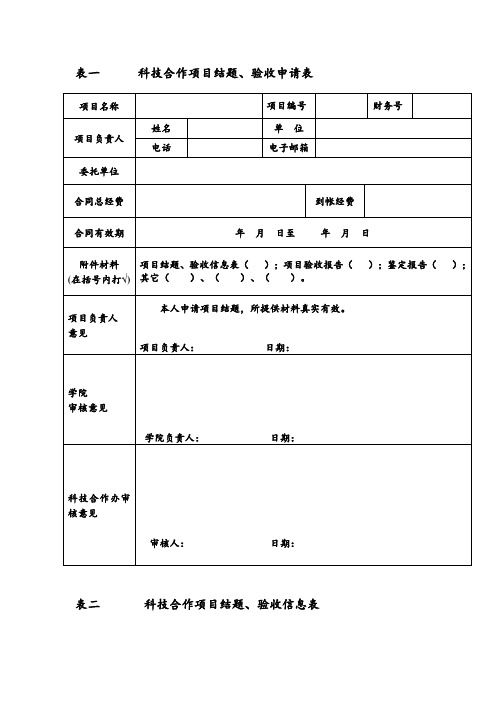 科技合作项目结题验收申请表