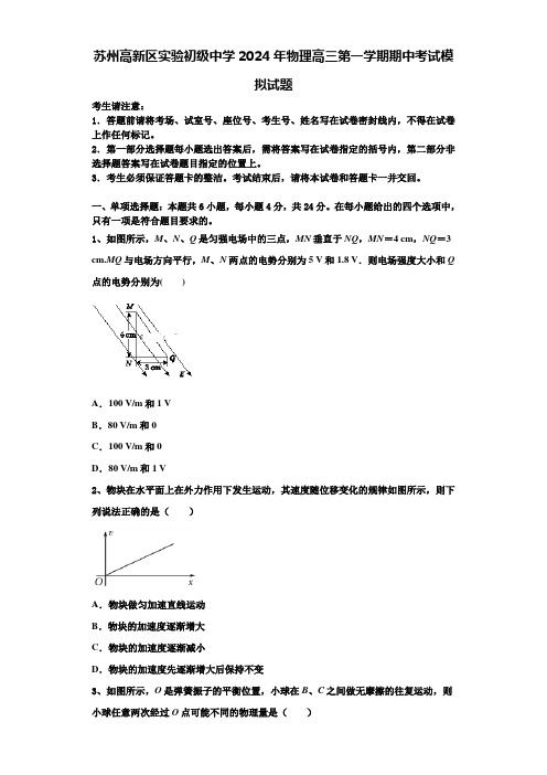 苏州高新区实验初级中学2024年物理高三第一学期期中考试模拟试题含解析