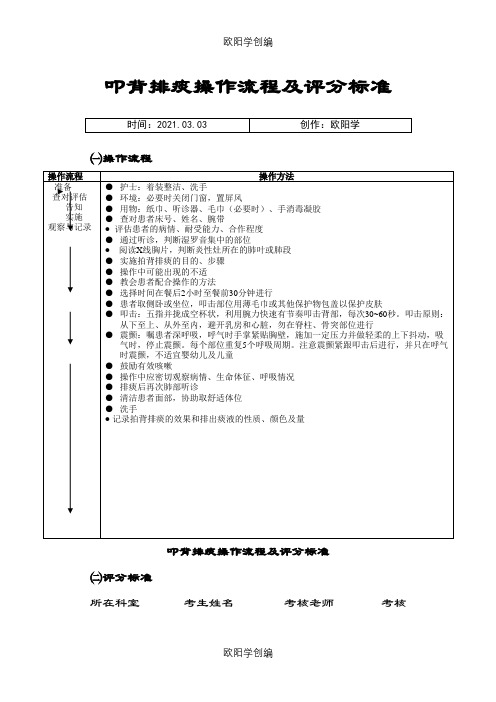 叩背排痰操作流程及评分标准之欧阳学创编