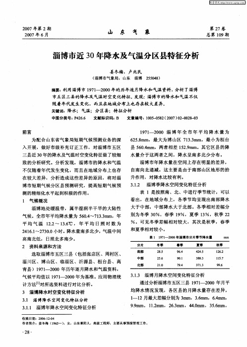淄博市近30年降水及气温分区县特征分析