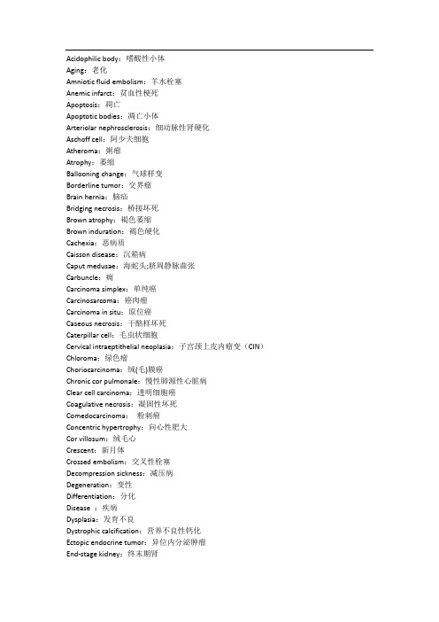 病理学名词中英文对照