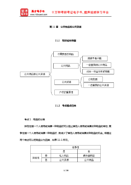 曼昆《经济学原理(微观经济学分册)》知识结构导图考点难点习题名校考研真题详解(公共物品和公共资源)