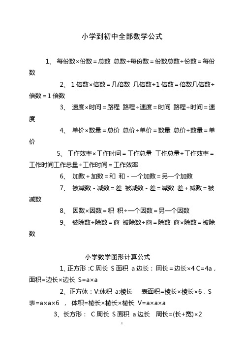 小学到初中全部数学公式