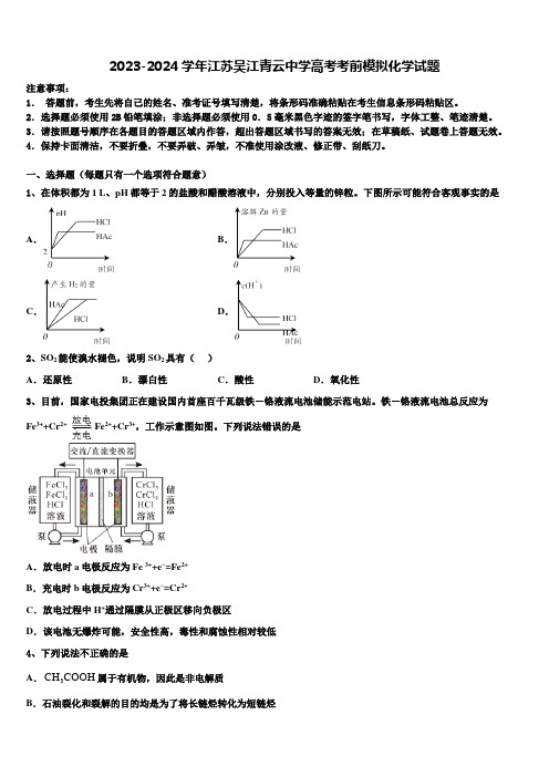 2023-2024学年江苏吴江青云中学高考考前模拟化学试题含解析