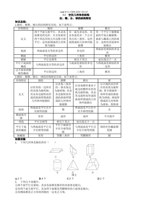 必修二-1.1空间几何体的结构同步练习和详细答案