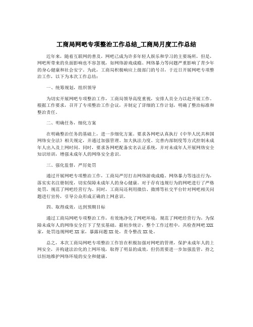 工商局网吧专项整治工作总结_工商局月度工作总结