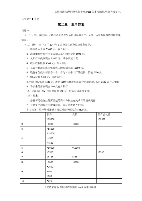 【企业】企业会计学参考答案