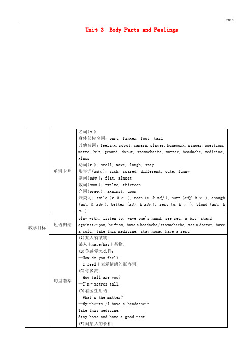 2020七年级英语上册 Unit 3 Body Parts and Feelings单元整体分析、话题相关链接