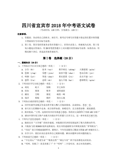 四川省宜宾市2018年中考语文试卷-含答案