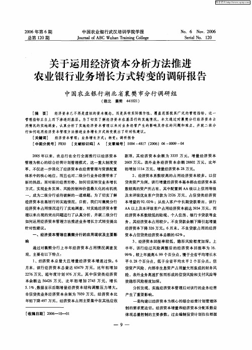 关于运用经济资本分析方法推进农业银行业务增长方式转变的调研报告