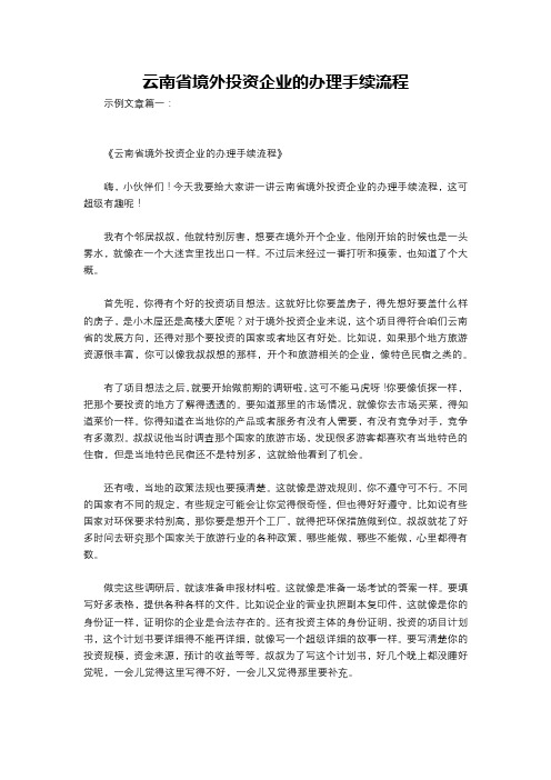 云南省境外投资企业的办理手续流程