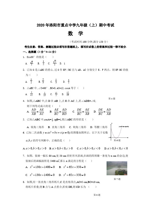 洛阳市重点中学九年级期中数学卷