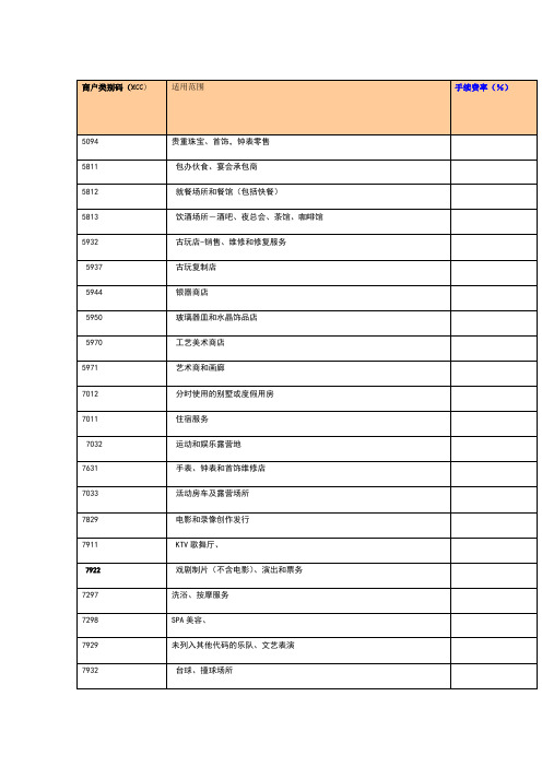 各行业 mcc详细费率表