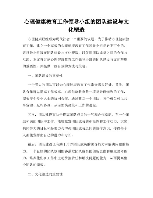 心理健康教育工作领导小组的团队建设与文化塑造