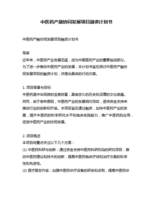 中医药产融协同发展项目融资计划书