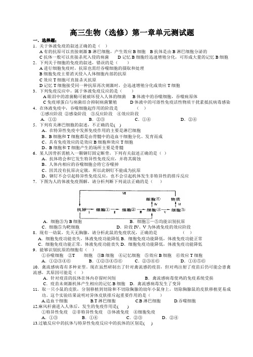 高三生物(选修)第一章单元测试题